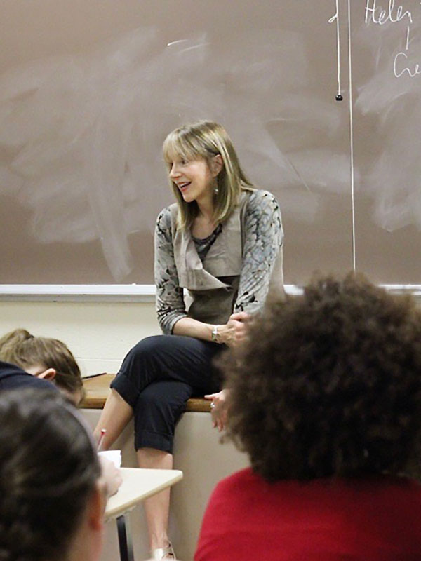 Professor Linda Charnes speaks to a class of students at IU.